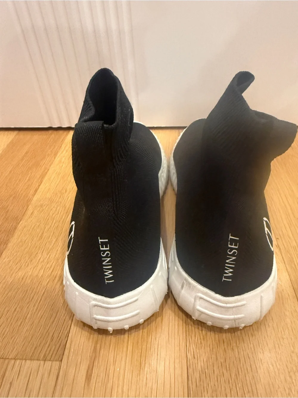 Twin-Set Black Knit Sock Sneakers with White Sole